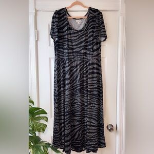 New LuLaRoe Riley Black and Gray Patterned Midi Dress